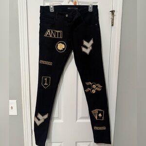 Black Jeans with Gold Embroidery